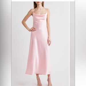 Lulus Pink Satin Midi Dress – Size Medium | NWT